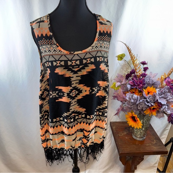 Live 4 Truth Tops - Live 4 Truth Aztec Tribal Fringe Tunic Tank Boho Festival Top 1X